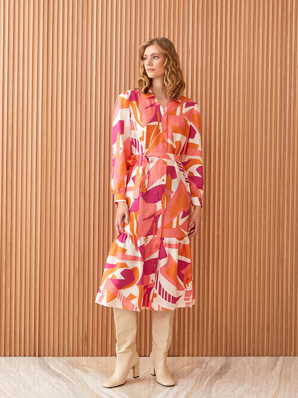 Patterned Long Sleeve Women's Shirt Dress S3CR61Z8LT4 S3CR61Z8LT4 LC Waikiki