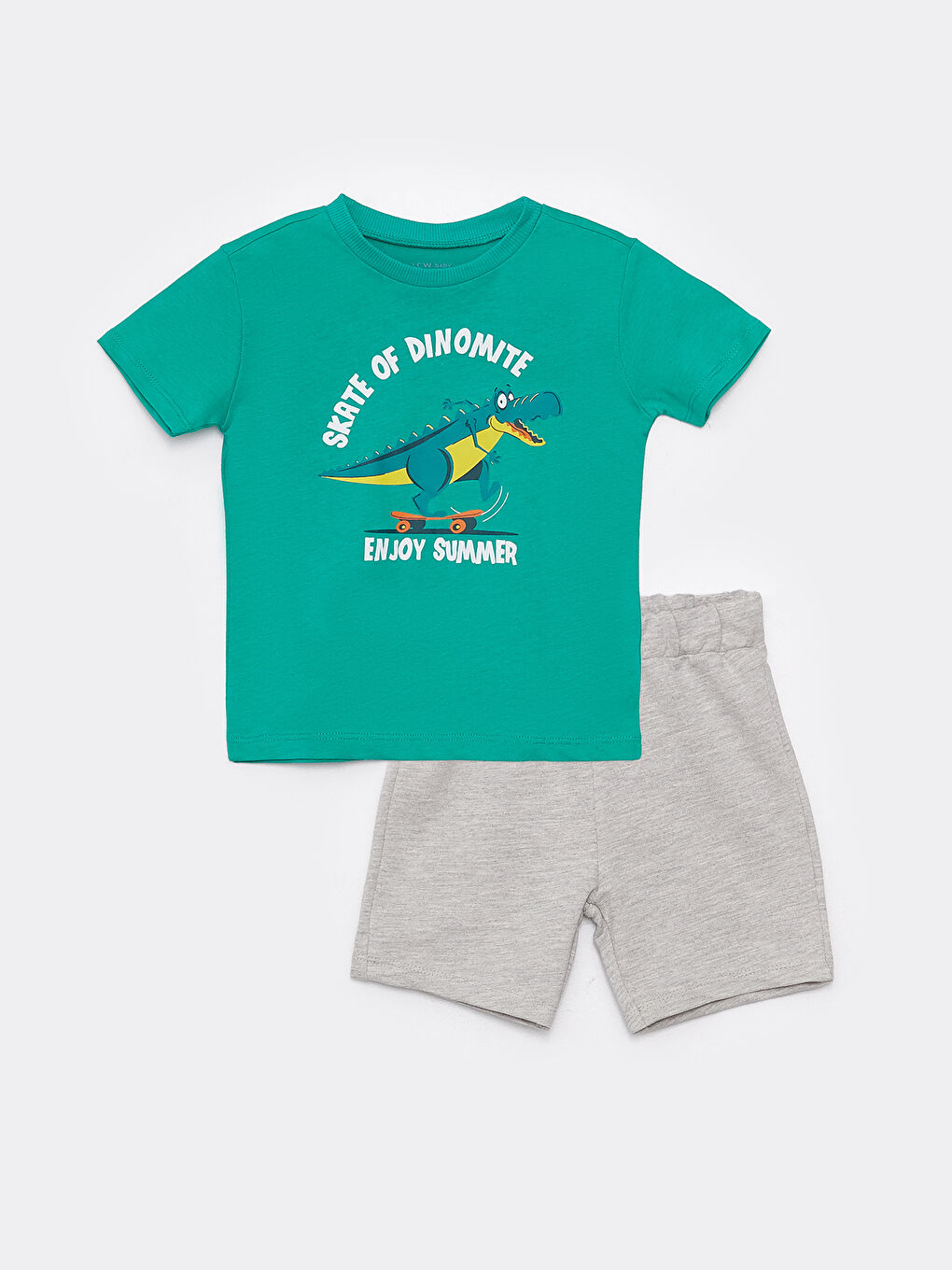 Crew Neck Short Sleeve Printed Baby Boy TShirt and Shorts 2Piece Set