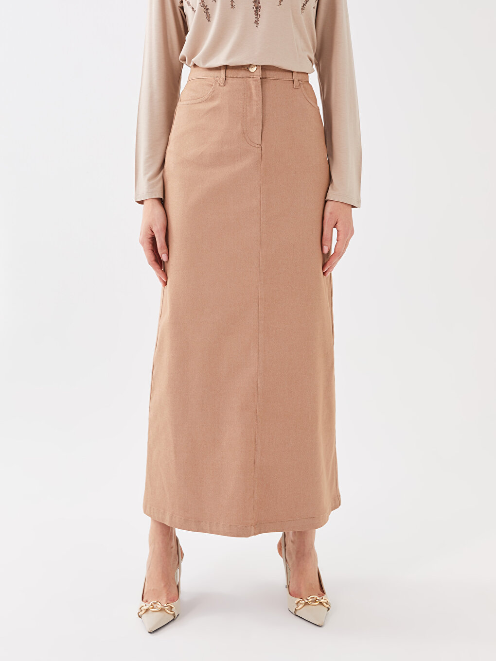 Women's Slim Fit Plain Gabardine Skirt -S3DA92Z8-GWB - S3DA92Z8 