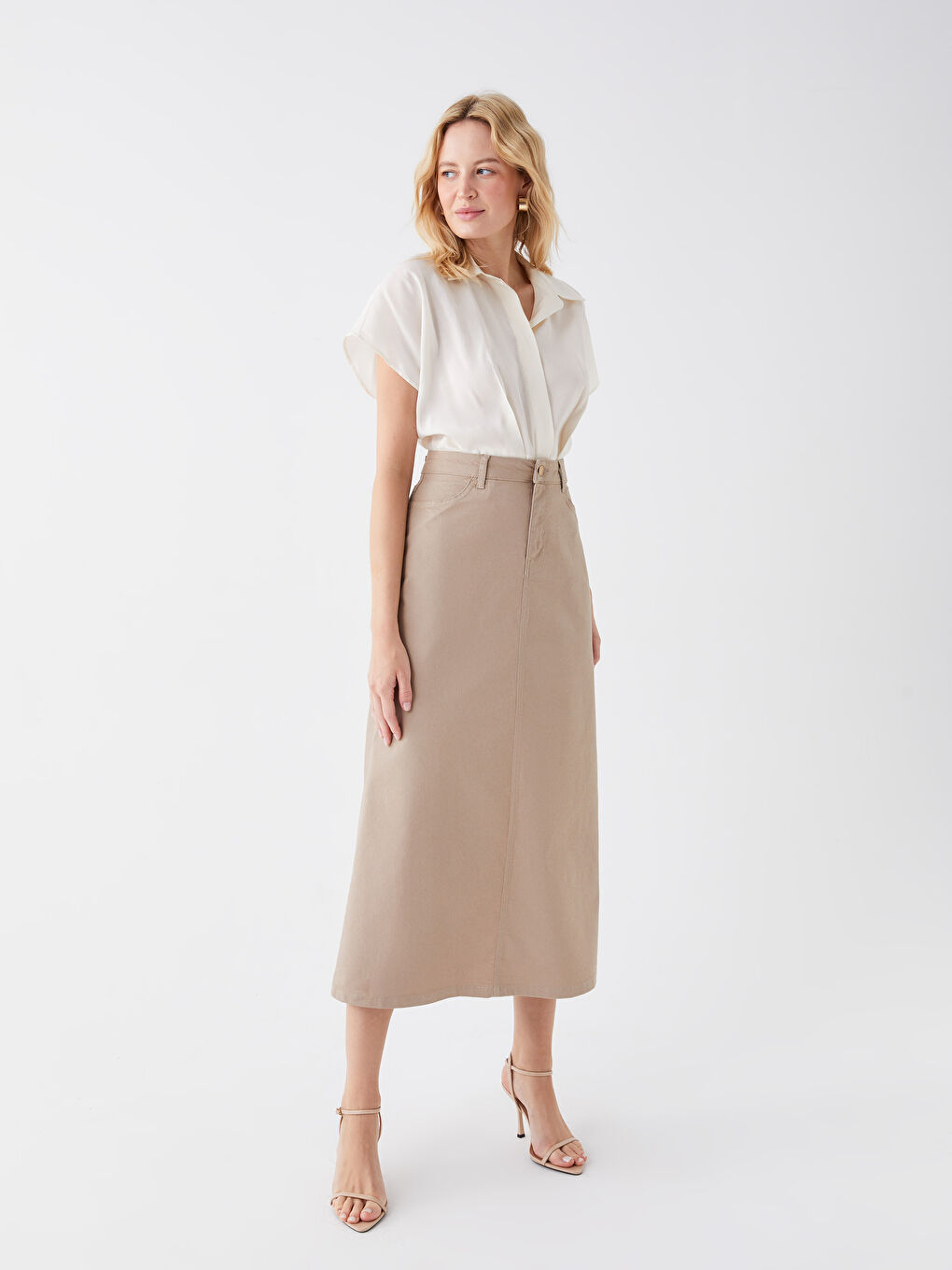 Beige gabardine cheap skirt