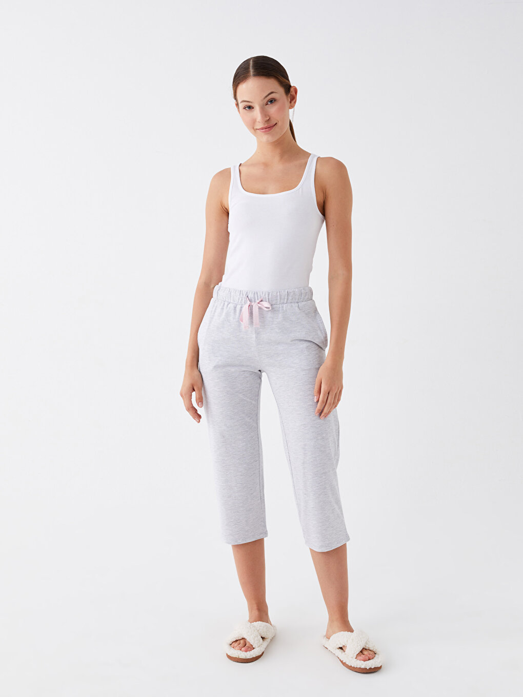 Women's Elastic Waist Plain Capri Pajama Bottom -S3DG56Z8-CT3