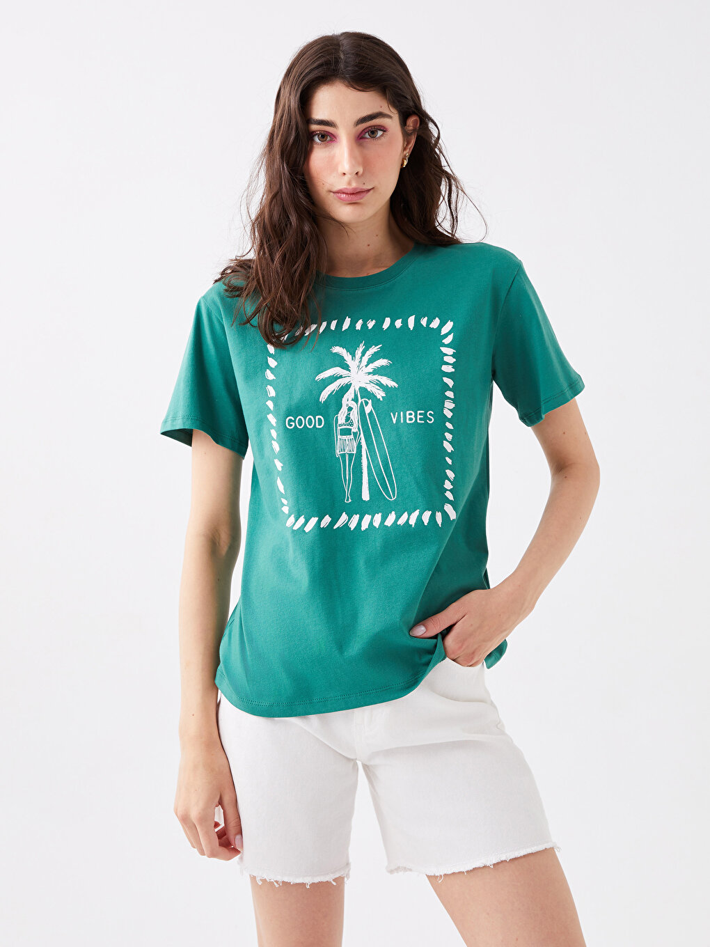 Crew Neck Printed Short Sleeve Womens T Shirt S3ea08z8 H3f S3ea08z8 H3f Lc Waikiki 