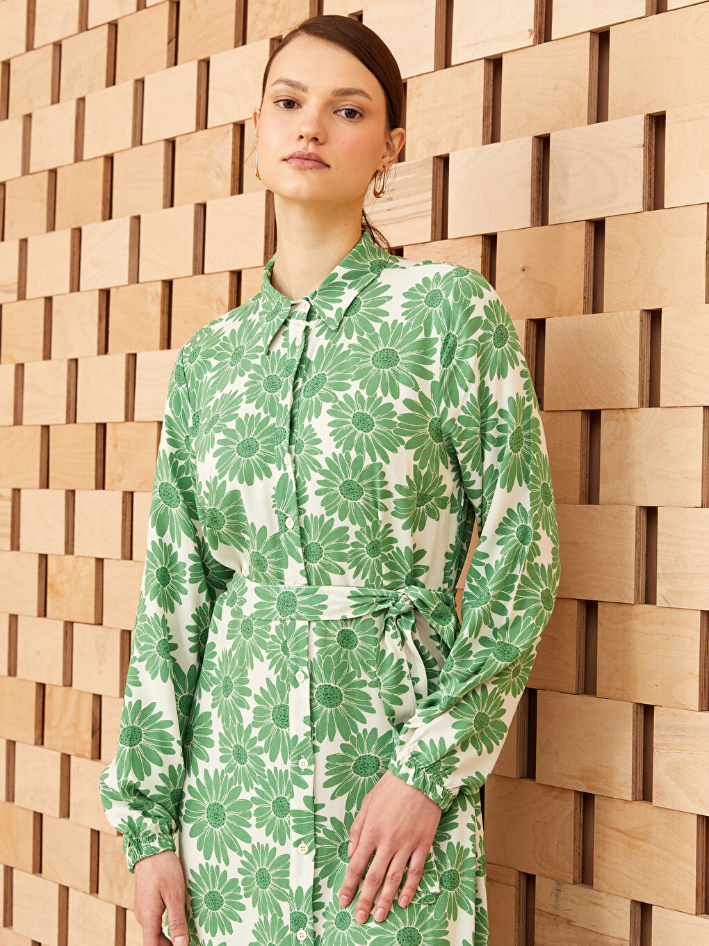 Patterned Long Sleeve Women's Shirt Dress S3FC61Z8LRR S3FC61Z8LRR