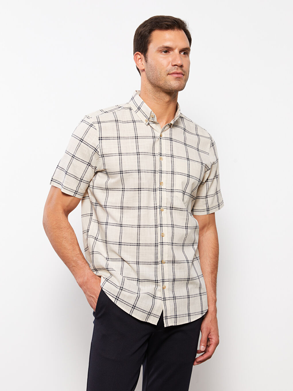 Essentials Herren Oxford-Hemd Kurzarm Slim Fit Mit Brusttasche - 100% Baumwolle