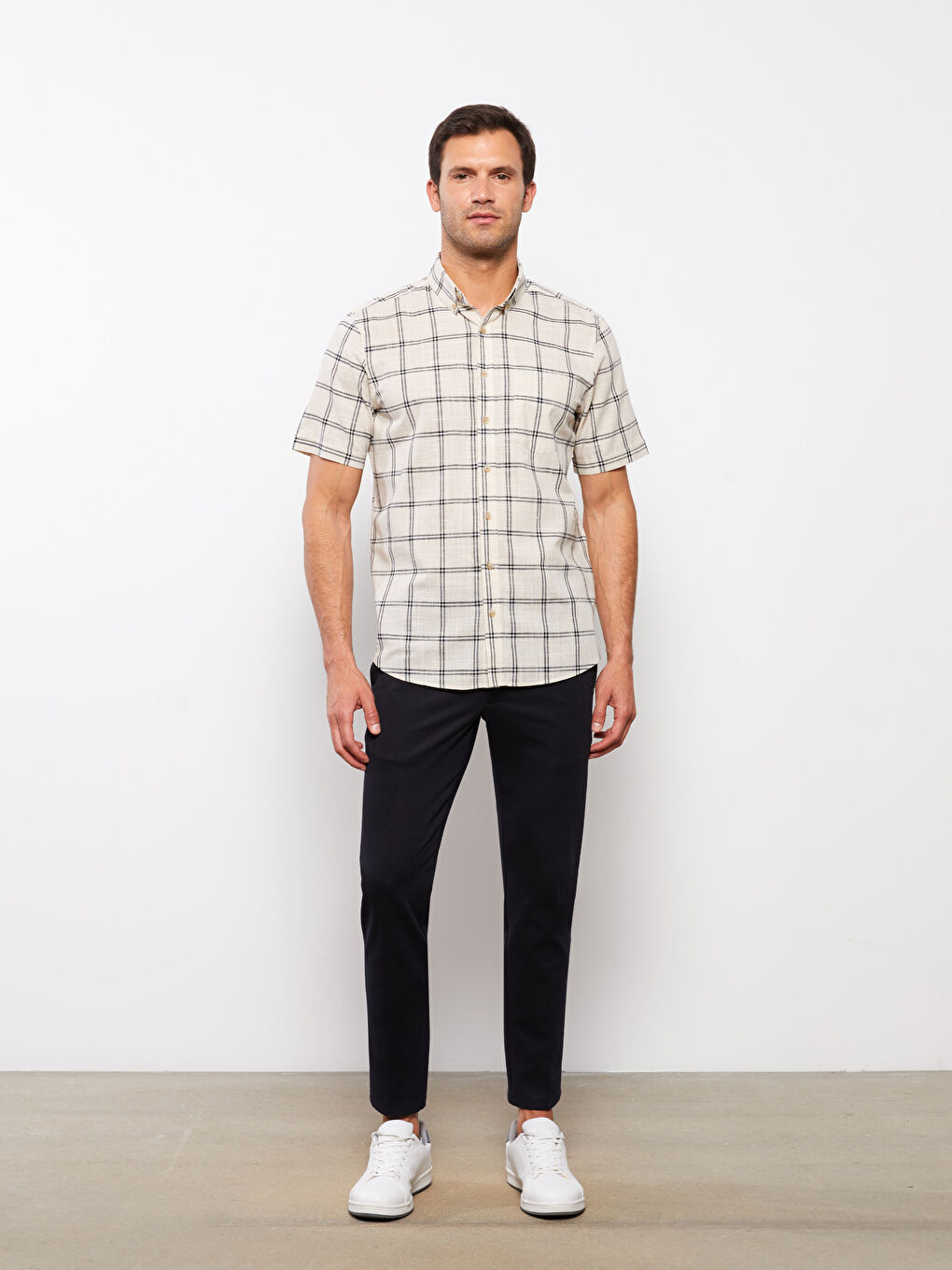 Regular Fit Short Sleeve Plaid Poplin Men's Shirt -S3FD13Z8 Regular Fit Short Sleeve Plaid Poplin Men's Shirt -S3FD13Z8