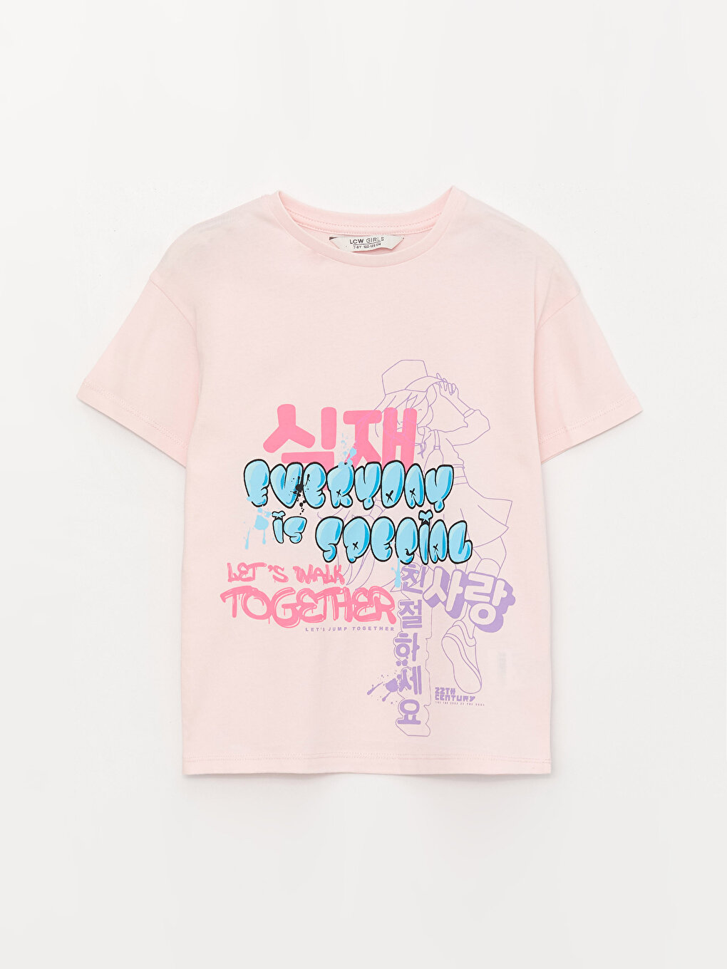 Crew Neck K-Pop Printed Short Sleeve Cotton Girls' T-Shirt -S3FG05Z4 ...