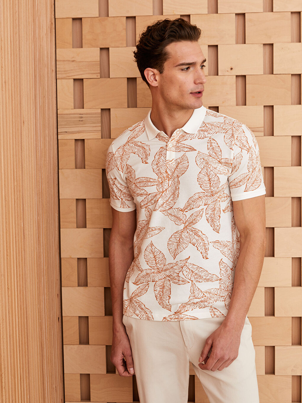 Polo Neck Short Sleeve Patterned Men's T-Shirt -S3FQ55Z8-V3M