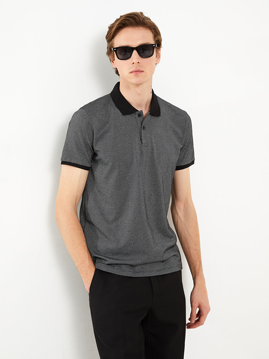 Polo Neck Short Sleeve Patterned Men's T-Shirt -S3GJ82Z8-L8X Polo Neck Short Sleeve Patterned Men's T-Shirt -S3GJ82Z8-L8X