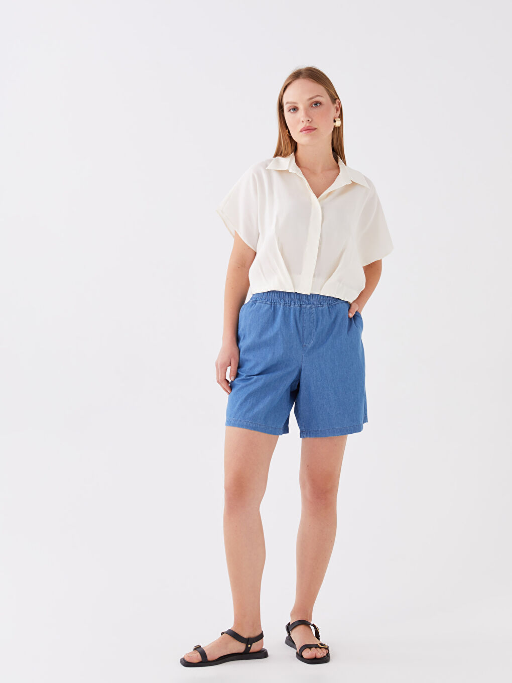 Elastic Waist Comfortable Fit Women s Jean Shorts S3GK08Z8 H45 S3GK08Z8 H45 LC Waikiki