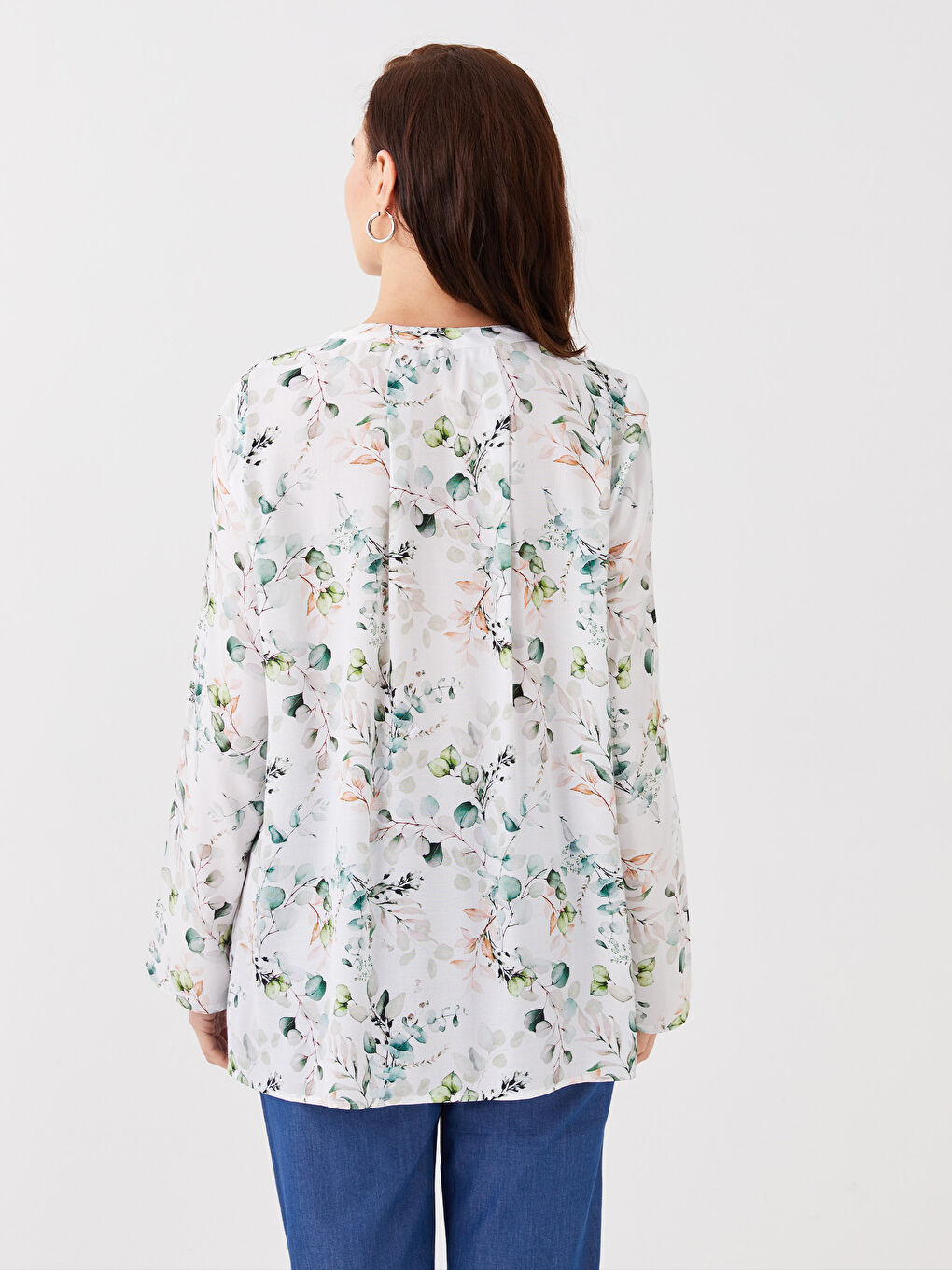 Henley Neckline Floral Long Sleeve Women's Tunic S3GL97Z8LRA