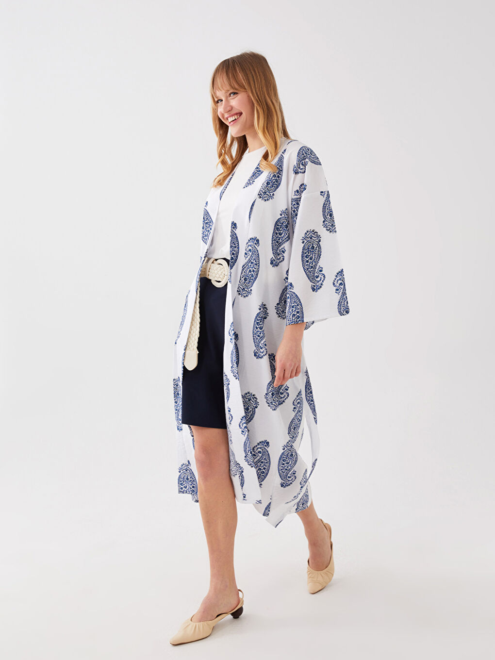 Shawl Collar Patterned Oversize Women's Kimono -S3GQ82Z8-LRA