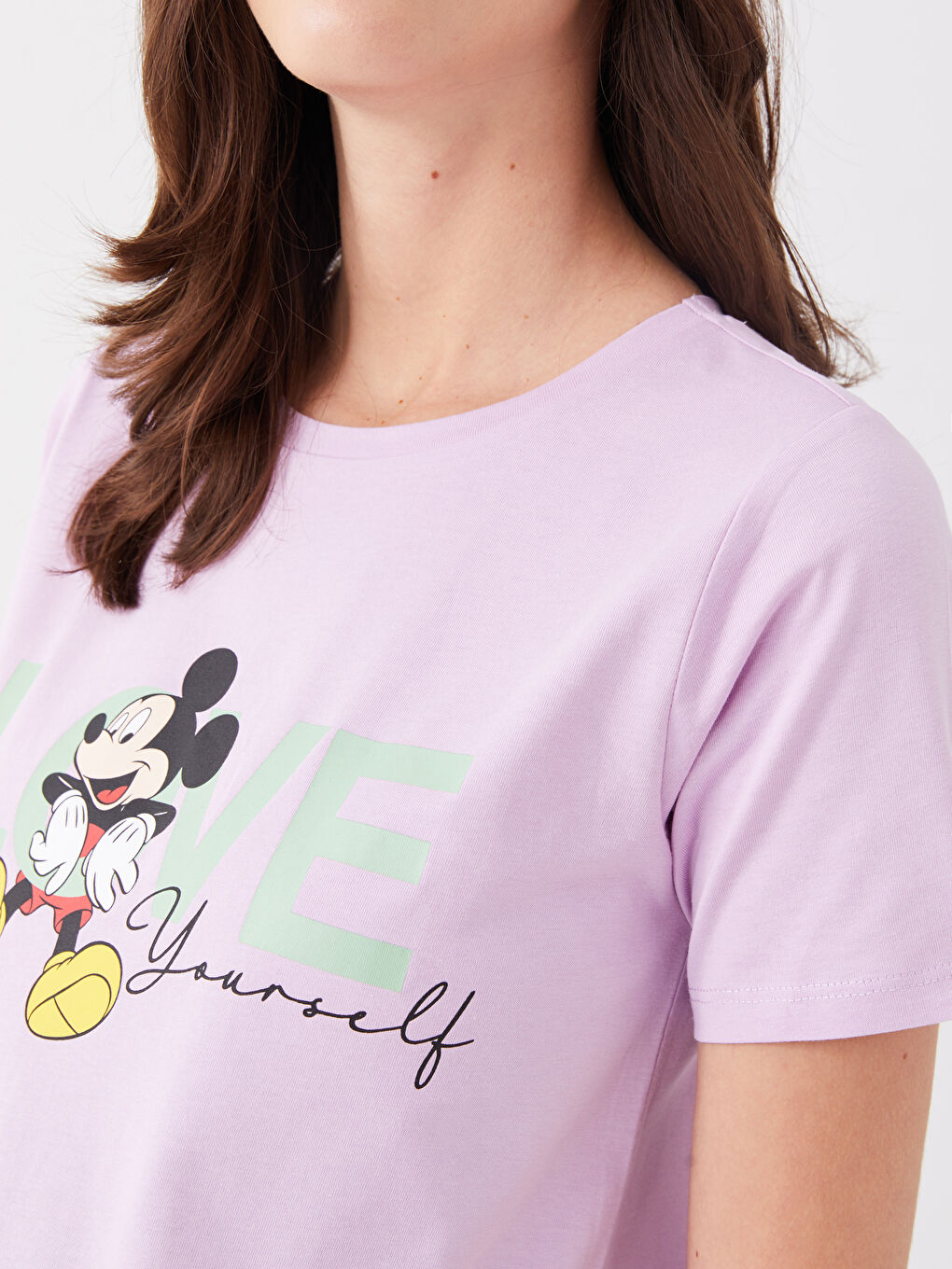 Crew Neck Mickey Mouse Printed Short Sleeve Maternity T
