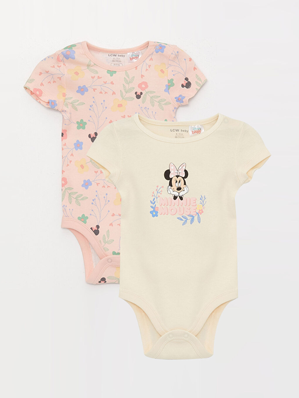 Crew Neck Short Sleeved Minnie Mouse Printed Baby Girl Snap Fastener Body 2 Pack S3IR00Z1 FDL S3IR00Z1 FDL LC Waikiki