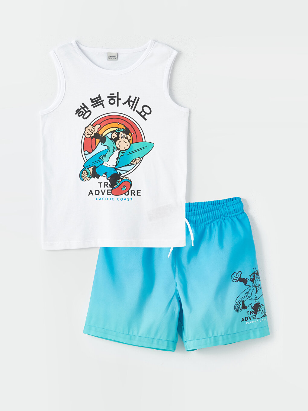 Bicycle Collar Nostalgic Monkey Printed Boy's Tank Top and Swim Shorts  -S3L319Z4-LU0 - S3L319Z4-LU0 - LC Waikiki