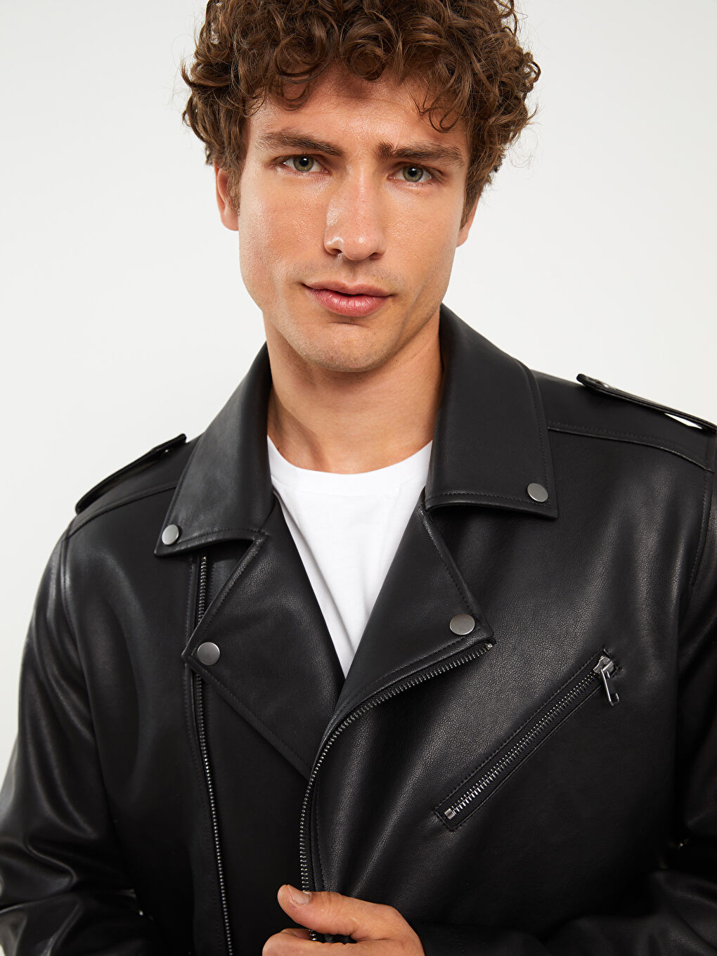 Lcw casual leather jacket clearance