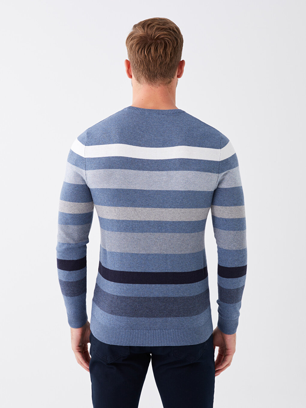 Crew Neck Long Sleeve Striped Men's Tricot Sweater -W30599Z8-CTD