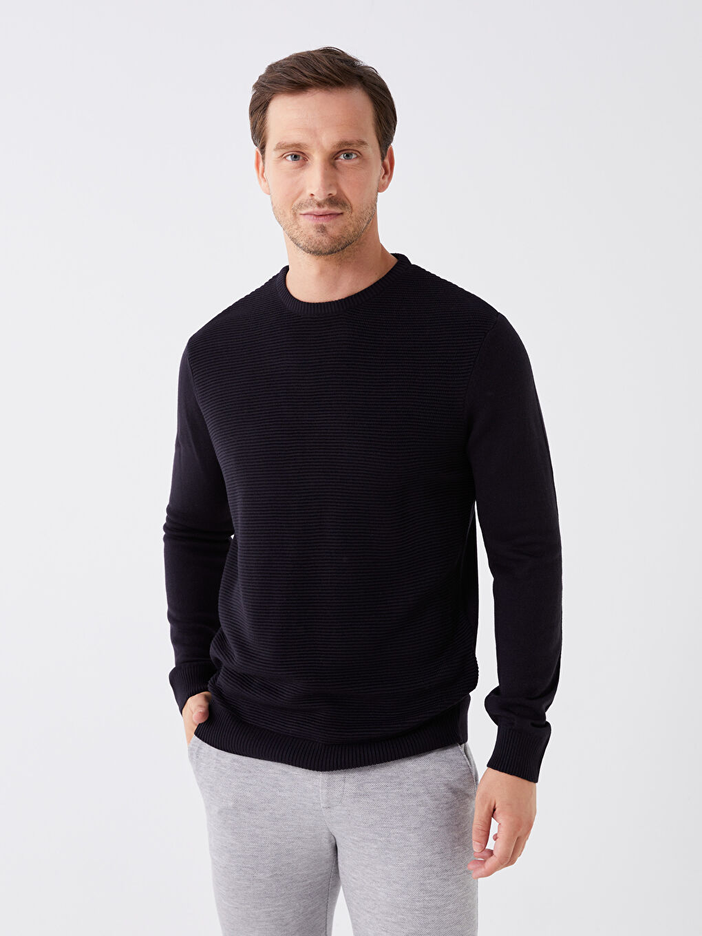 Crew Neck Long Sleeve Men's Tricot Sweater -W30600Z8-RFH - W30600Z8-RFH ...