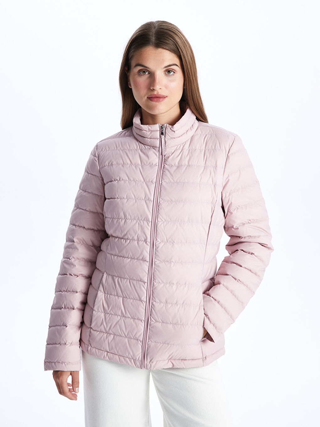 Hoodless puffer jacket women's clearance