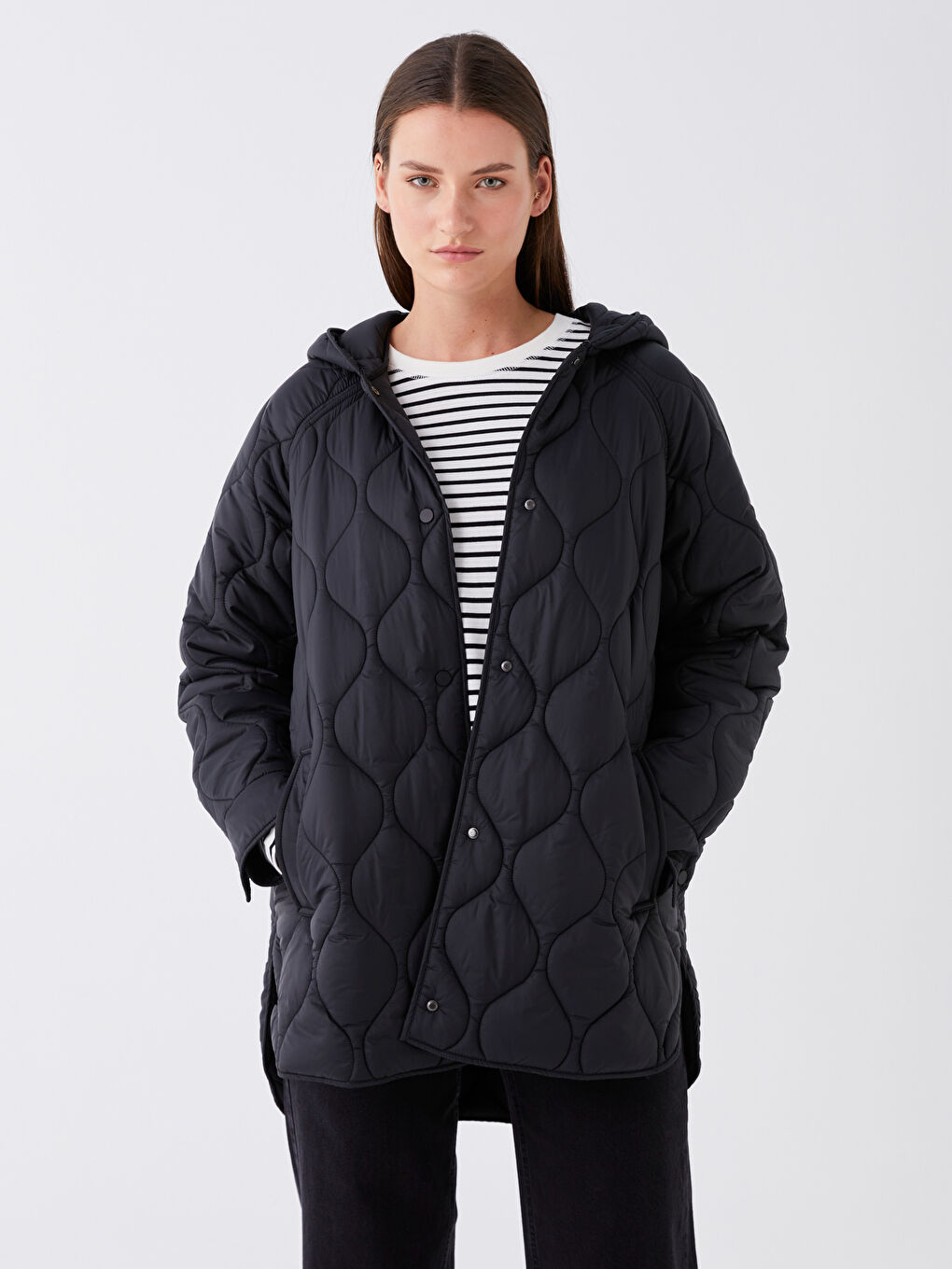 Women's Hooded SelfPatterned Long Sleeve Down Coat W30919Z8CVL W30919Z8CVL LC Waikiki