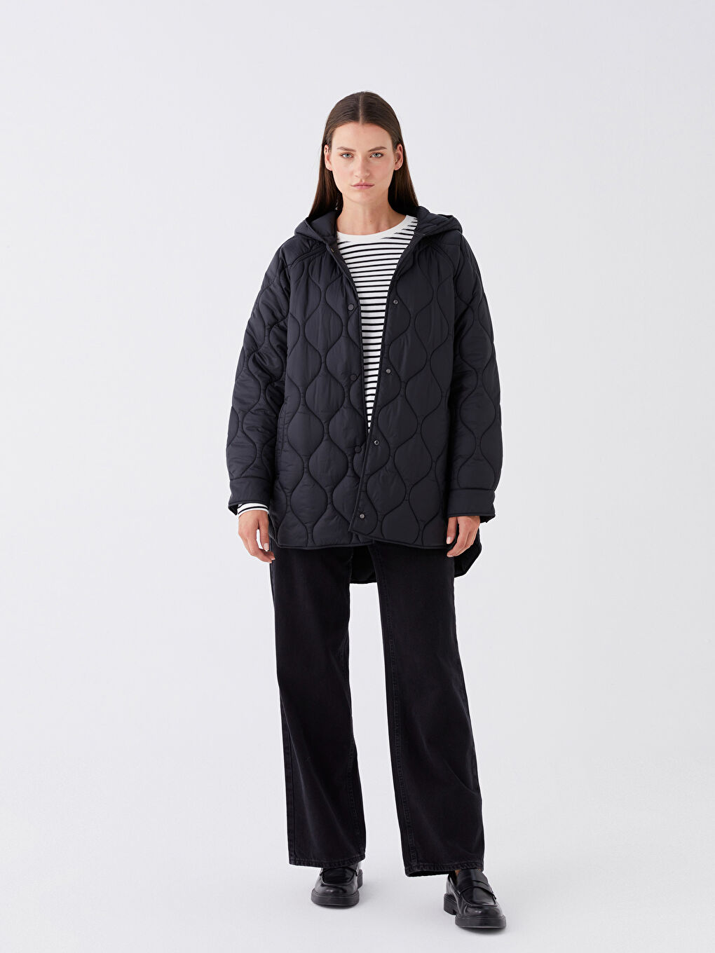 Women's Hooded SelfPatterned Long Sleeve Down Coat W30919Z8CVL W30919Z8CVL LC Waikiki