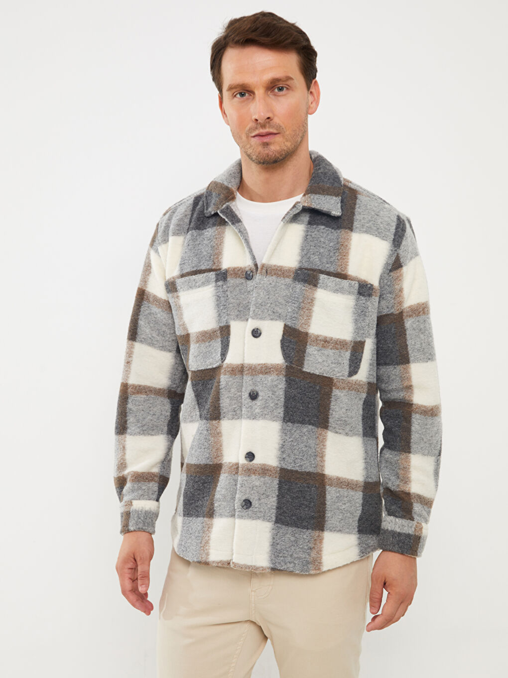 Relaxed Fit Long Sleeve Plaid Men's Shirt Jacket -W30954Z8-LMK -  W30954Z8-LMK - LC Waikiki