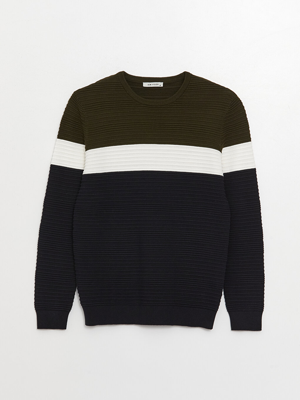Crew Neck Long Sleeve Men's Tricot Sweater with Color Block -W31110Z8 ...