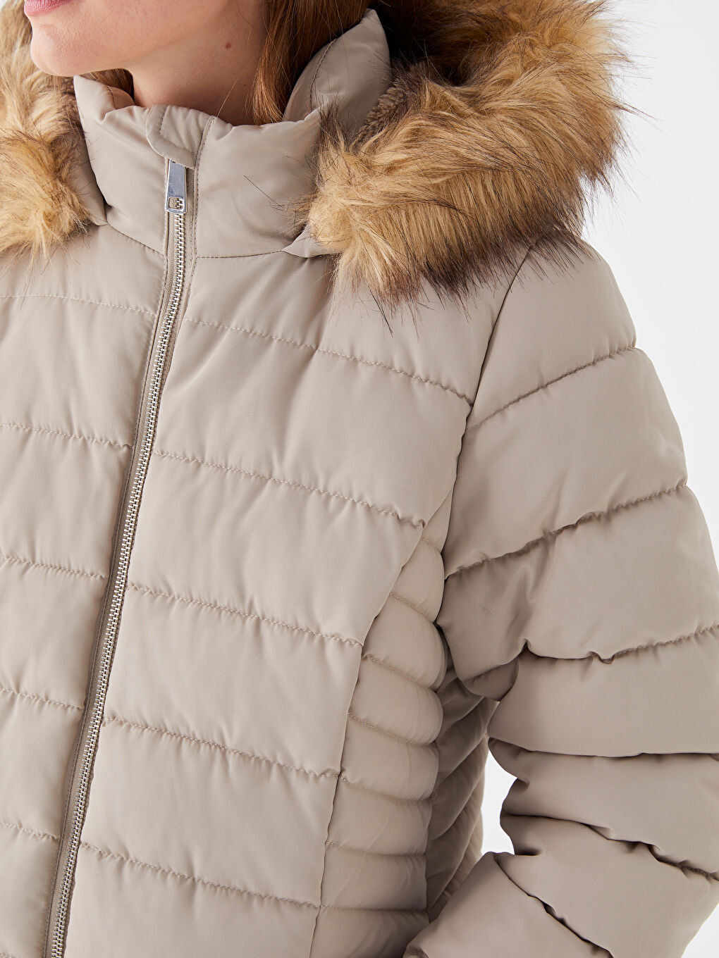 Women's Hooded Plain Puffer Coat -W31181Z8-CTL - W31181Z8