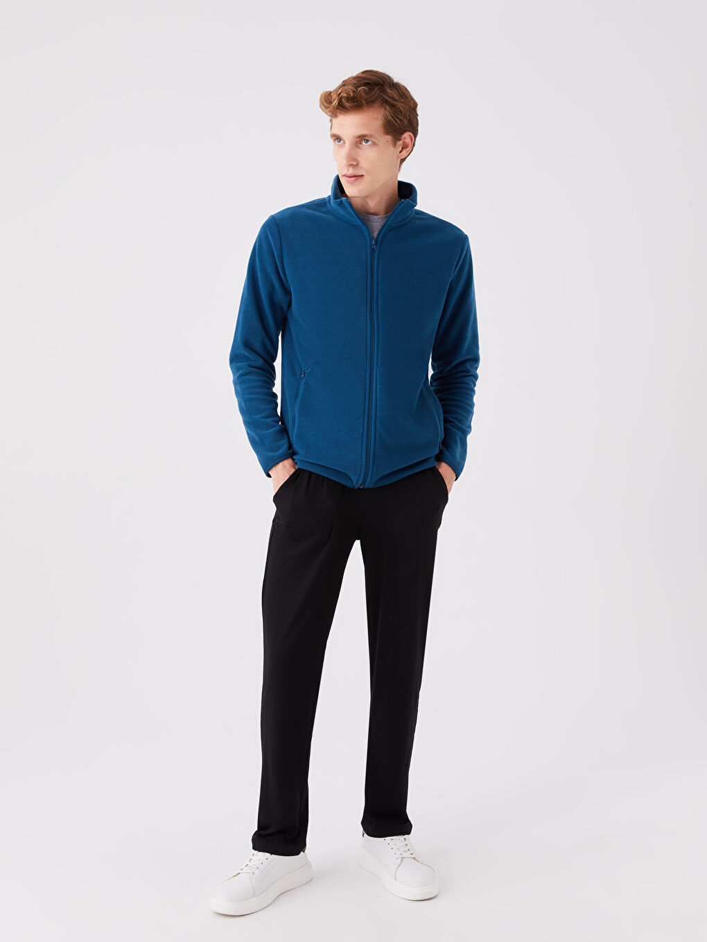 Stand Up Collar Long Sleeve Men's Fleece Cardigan -W31655Z8