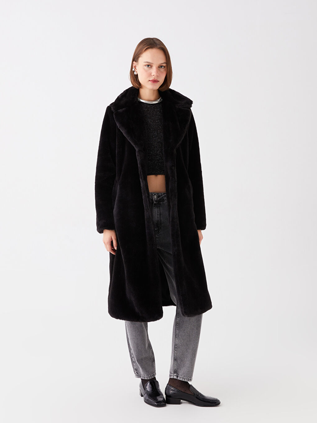 豪奢な Jacket Collar Straight Long Sleeve Plush Women's Coat ジャケット・アウター
