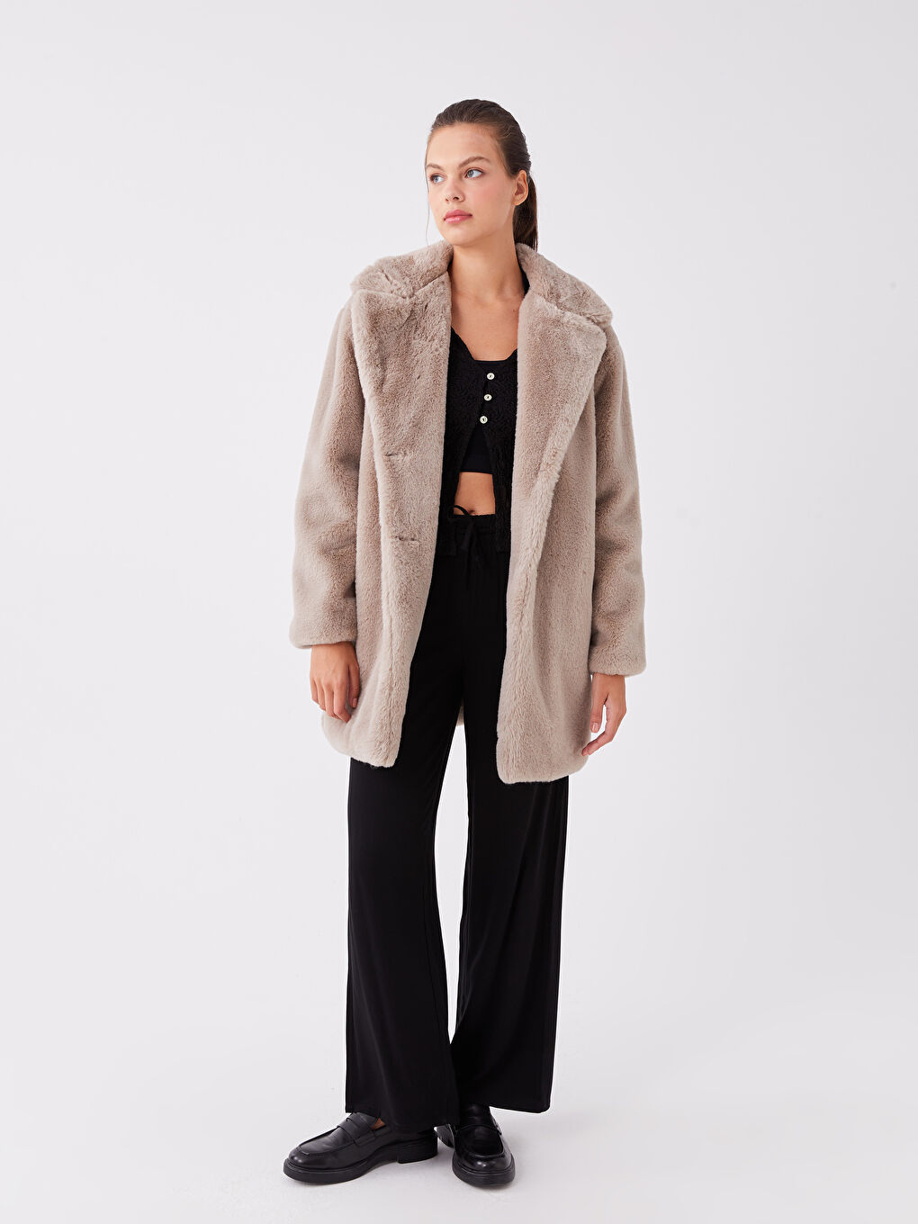 Jacket Collar Straight Long Sleeve Plush Women s Coat W32393Z8 V5Q W32393Z8 V5Q LC Waikiki