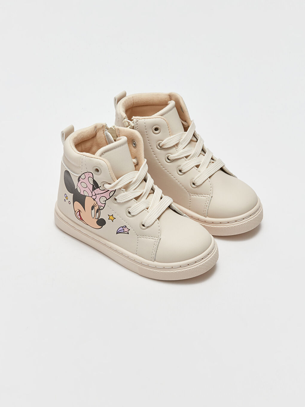 Minnie Mouse Licensed Lace Up Velcro and Zipper Baby Girl Sneakers W32781Z1 S6J W32781Z1 S6J LC Waikiki