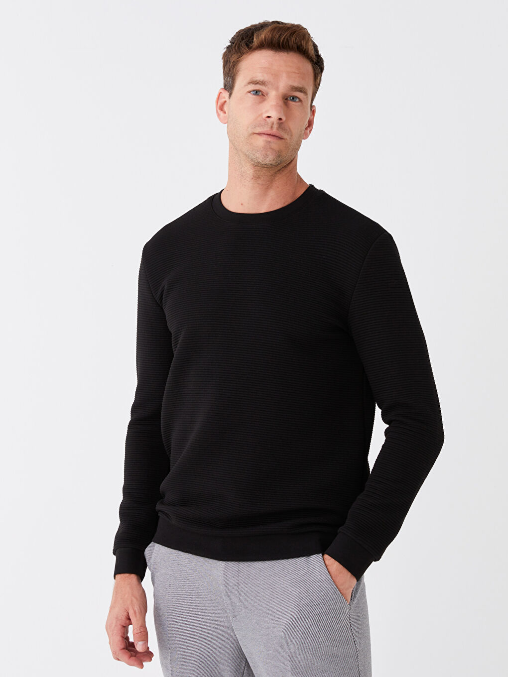 Crew Neck Long Sleeve Men's Sweatshirt -W35106Z8-CVL - W35106Z8-CVL ...