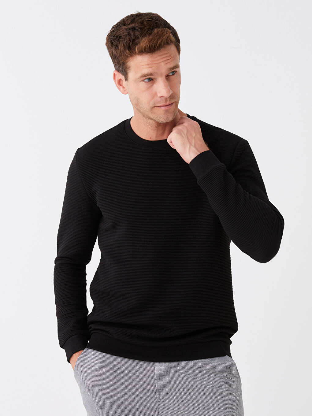 Crew Neck Long Sleeve Men's Sweatshirt -W35106Z8-CVL - W35106Z8-CVL ...