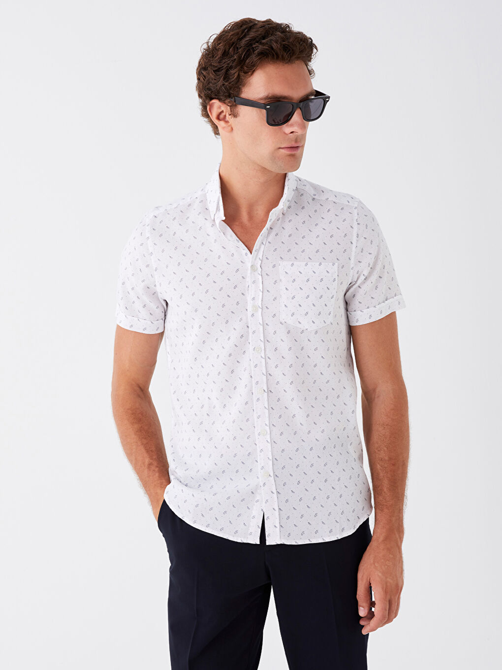 lim Fit Short Sleeve Patterned Men's Shirt -W35262Z8-LU7 lim Fit Short Sleeve Patterned Men's Shirt -W35262Z8-LU7