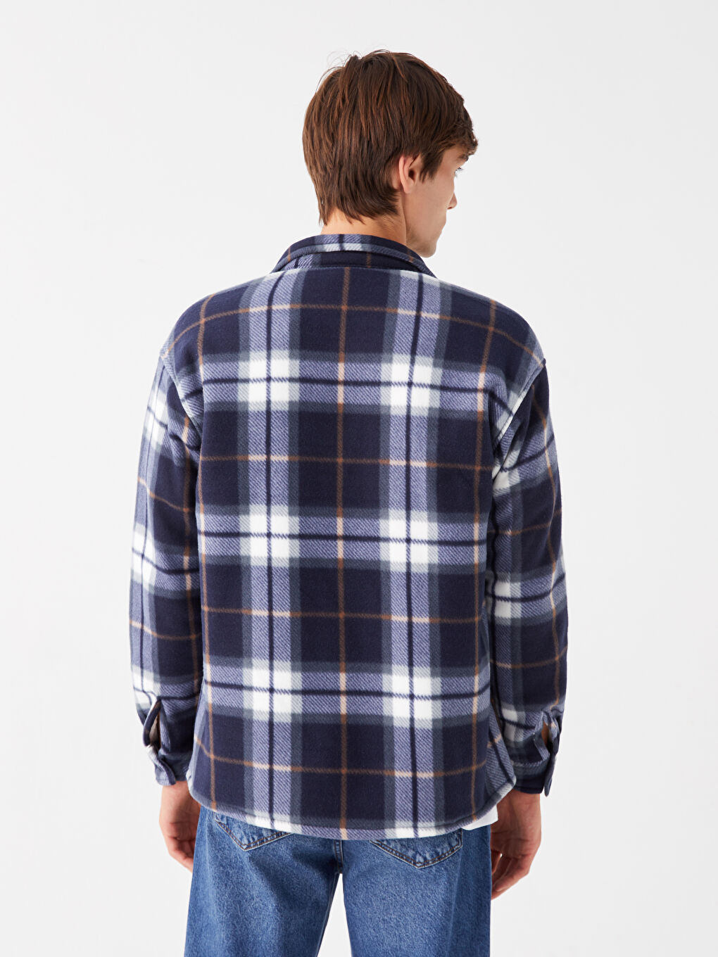 Relaxed Fit Long Sleeve Plaid Men's Shirt Jacket -W36414Z8