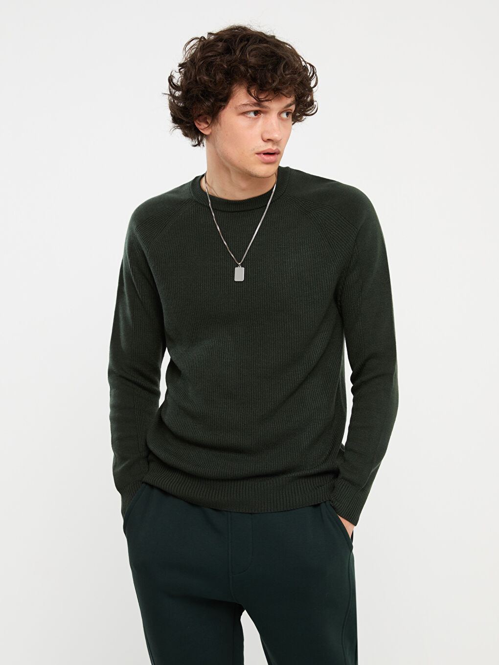 Men's green crew cheap neck sweater