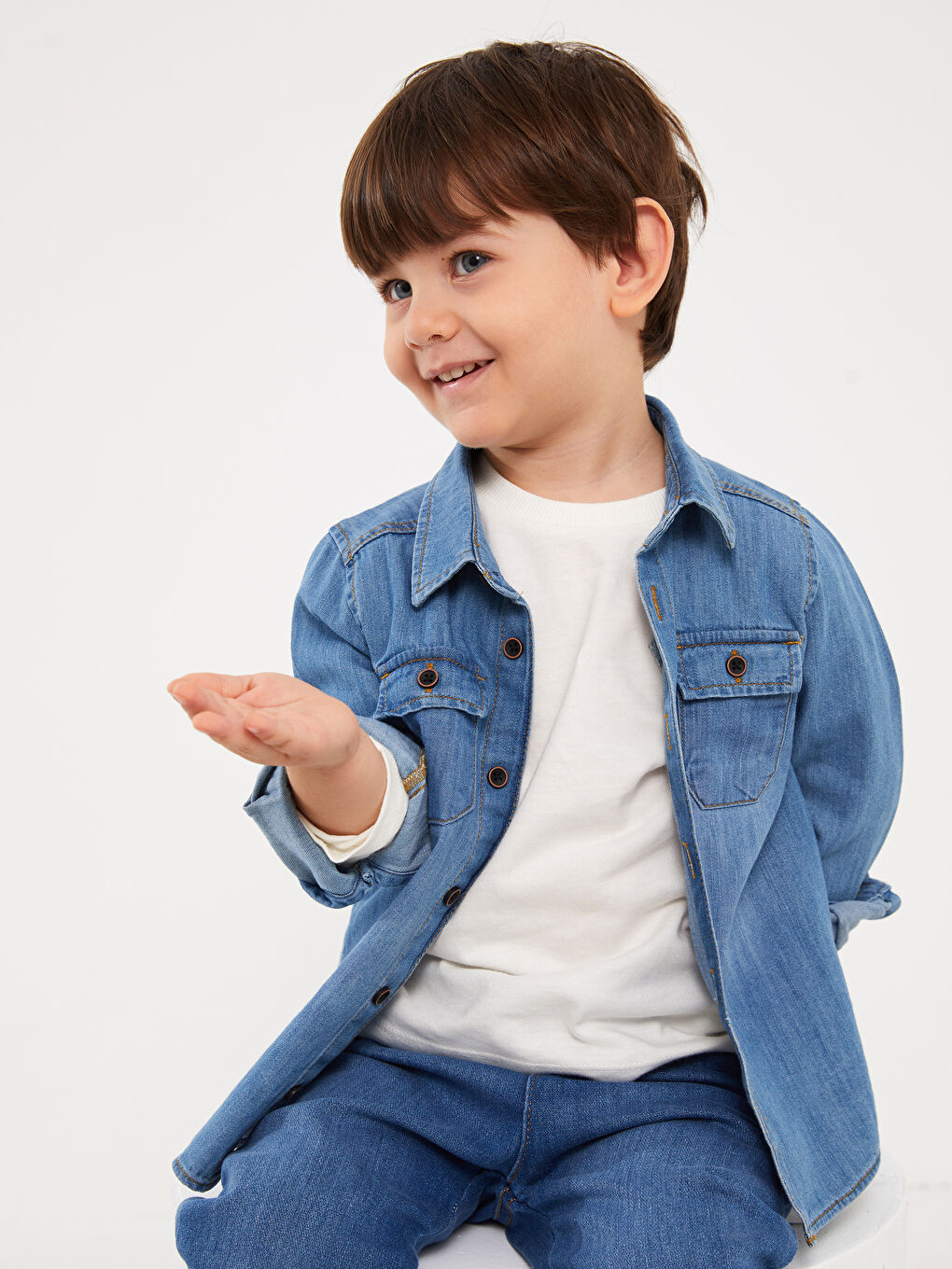 Long Sleeve Basic Baby Boy Jean Shirt -W37174Z1-311