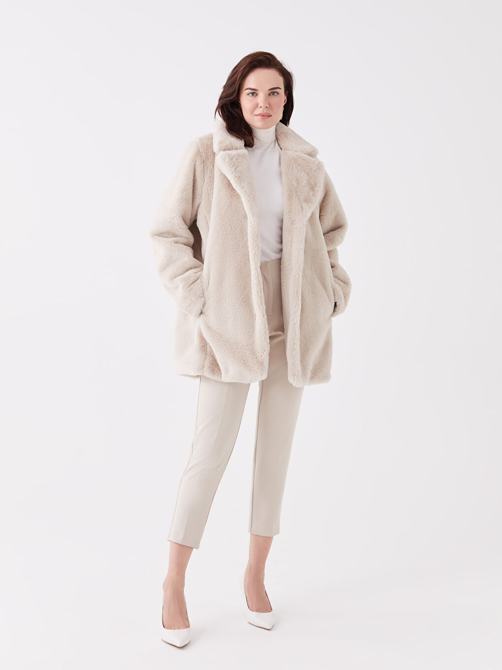 LC WAIKIKI Jacket Neck Women's Fur Overcoat -W37245Z8-SDF