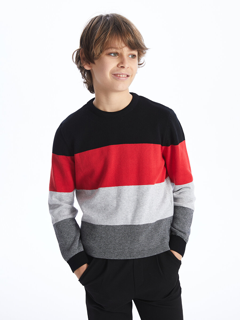 Crew Neck Long Sleeve Boy Tricot Sweater with Color Block -W39267Z4-LJE ...