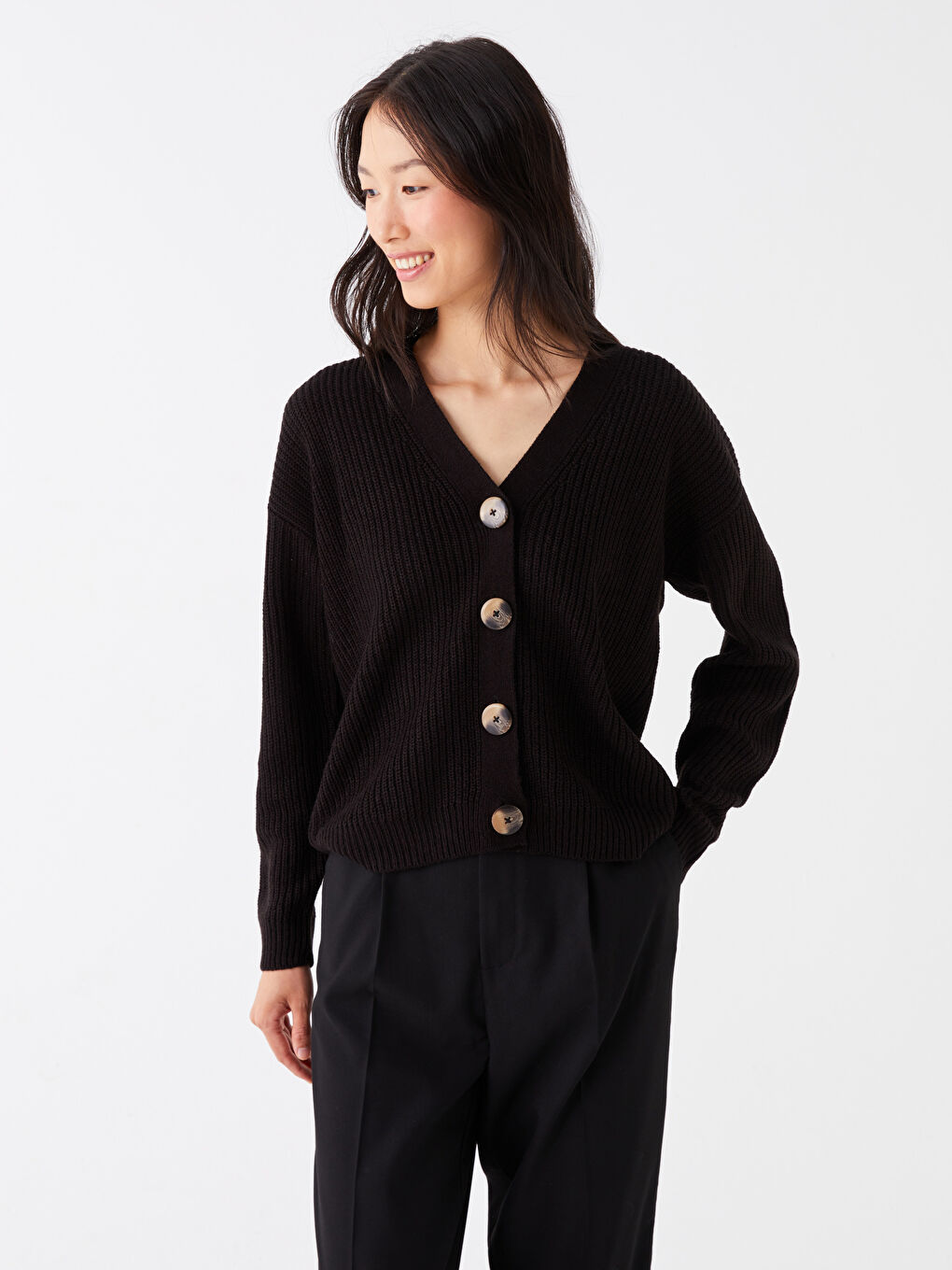 Black long hot sale sleeve women's cardigan