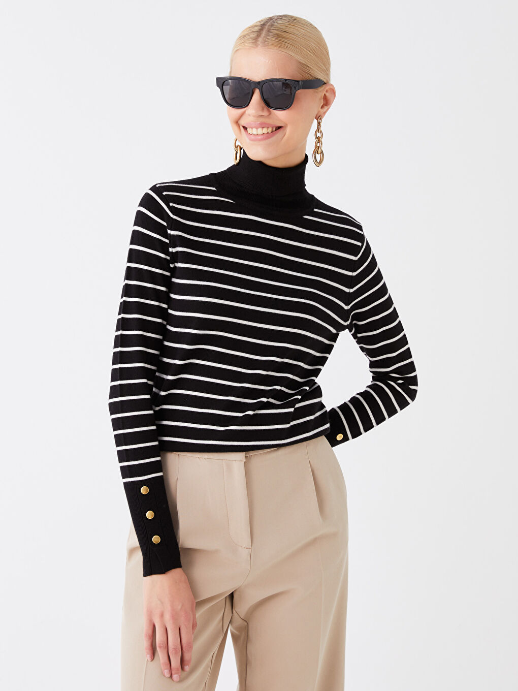 Turtleneck Striped Long Sleeve Women s Tricot Sweater W3AY00Z8 LEG W3AY00Z8 LEG LC Waikiki
