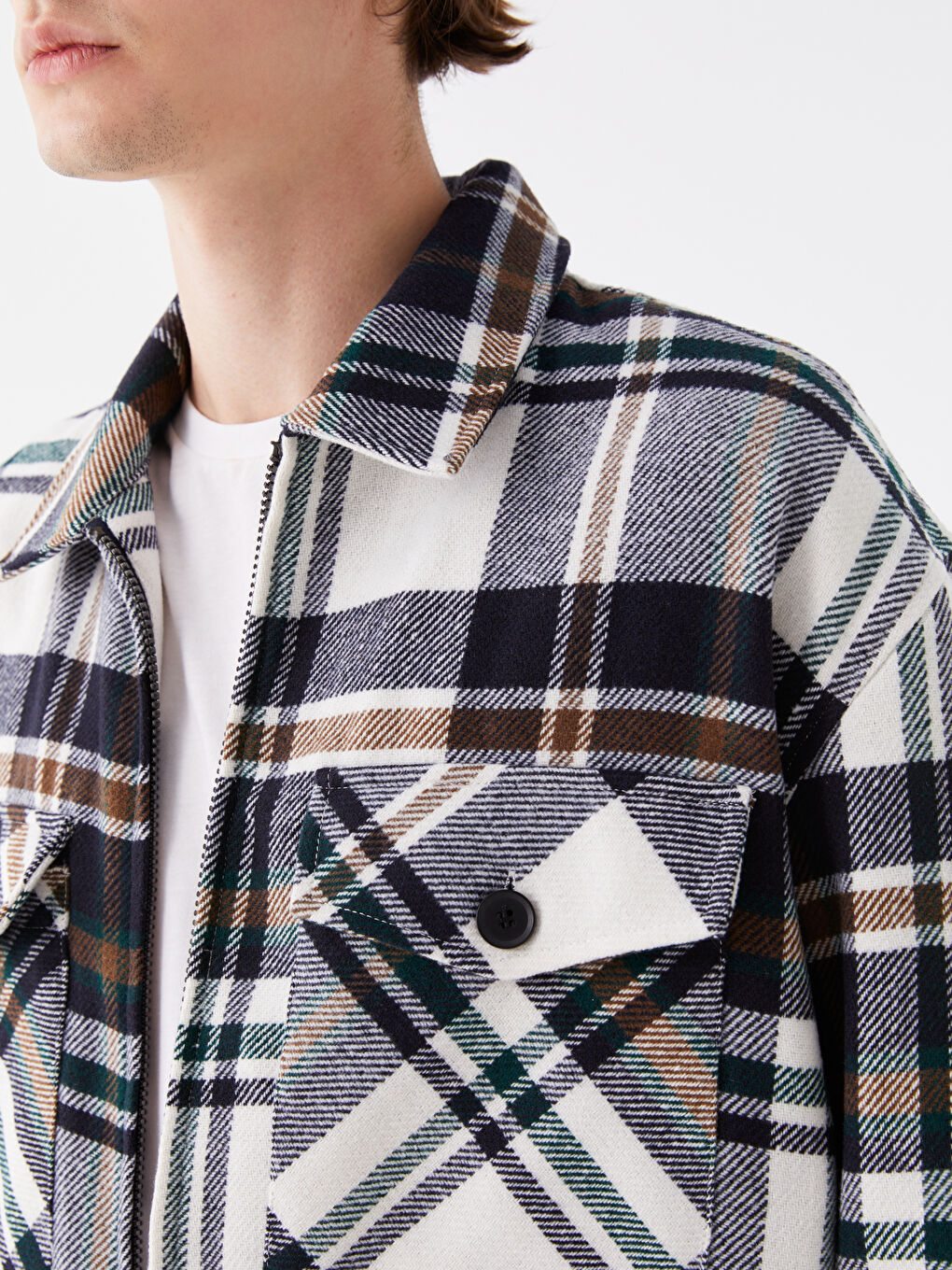 Relaxed Fit Long Sleeve Plaid Men's Shirt Jacket -W3BA14Z8