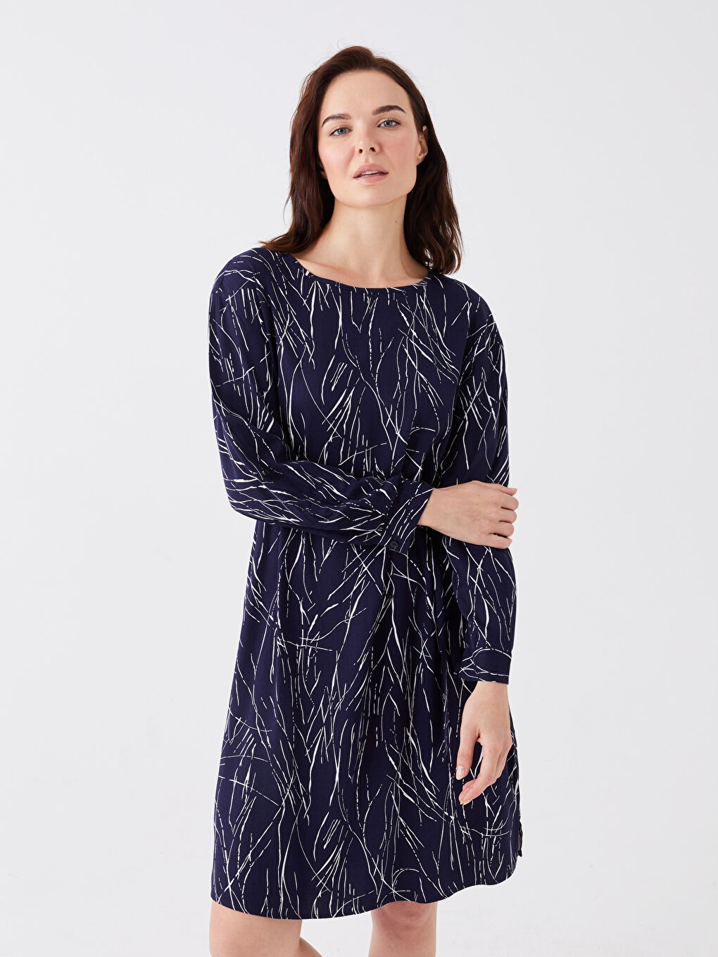 Long Sleeve Horse Print Navy Blue Dress