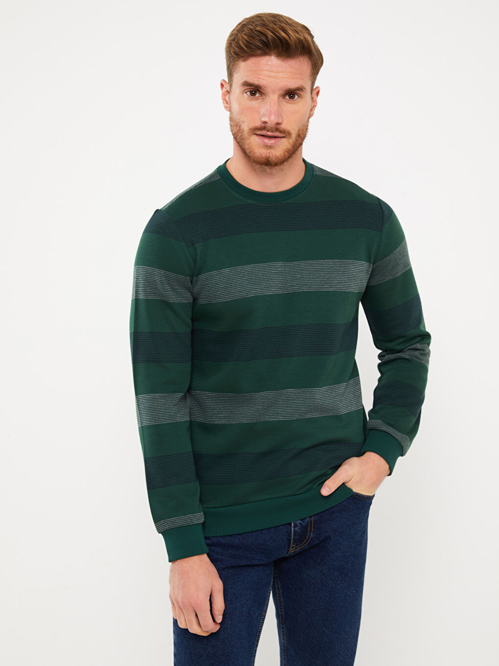 Striped crew neck sweatshirt hot sale