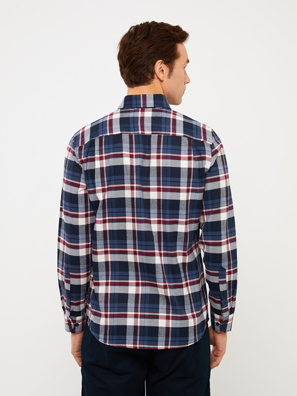Regular Fit Long Sleeve Plaid Gabardine Men's Shirt