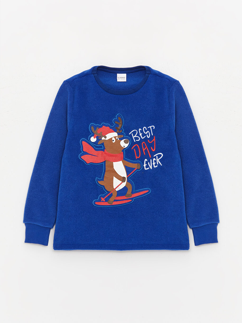 Crew Neck Christmas Themed Long Sleeve Fleece Boys Pajamas