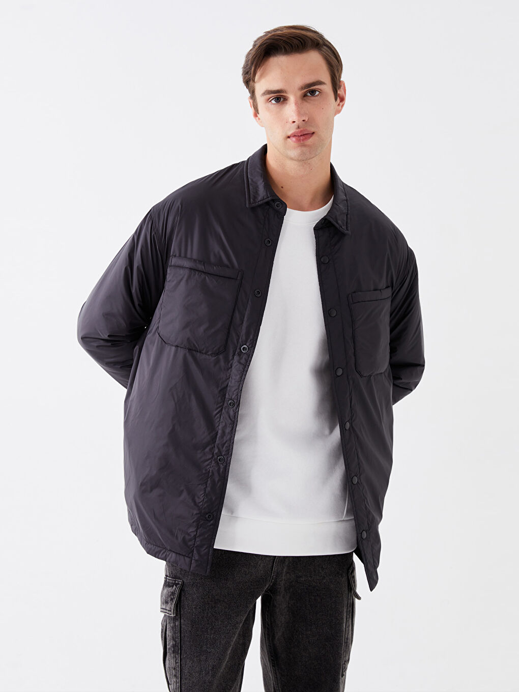 Relaxed Fit Long Sleeve Men's Shirt Jacket -W3CV12Z8-RQL