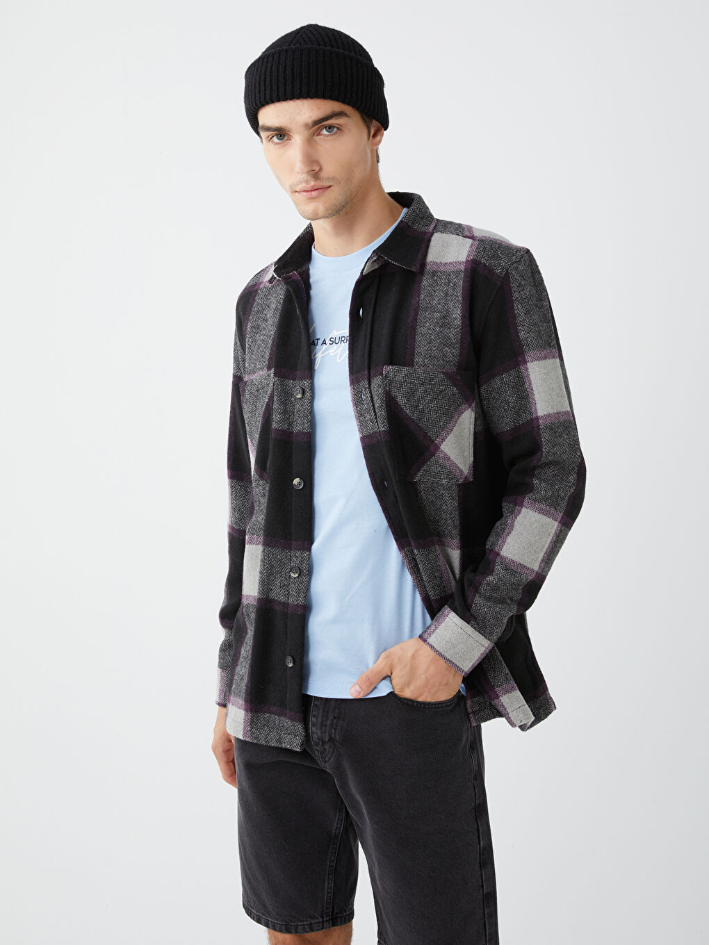 JJページ LC WAIKIKI Regular Fit Long Sleeve Plaid Men's Flannel Shirt