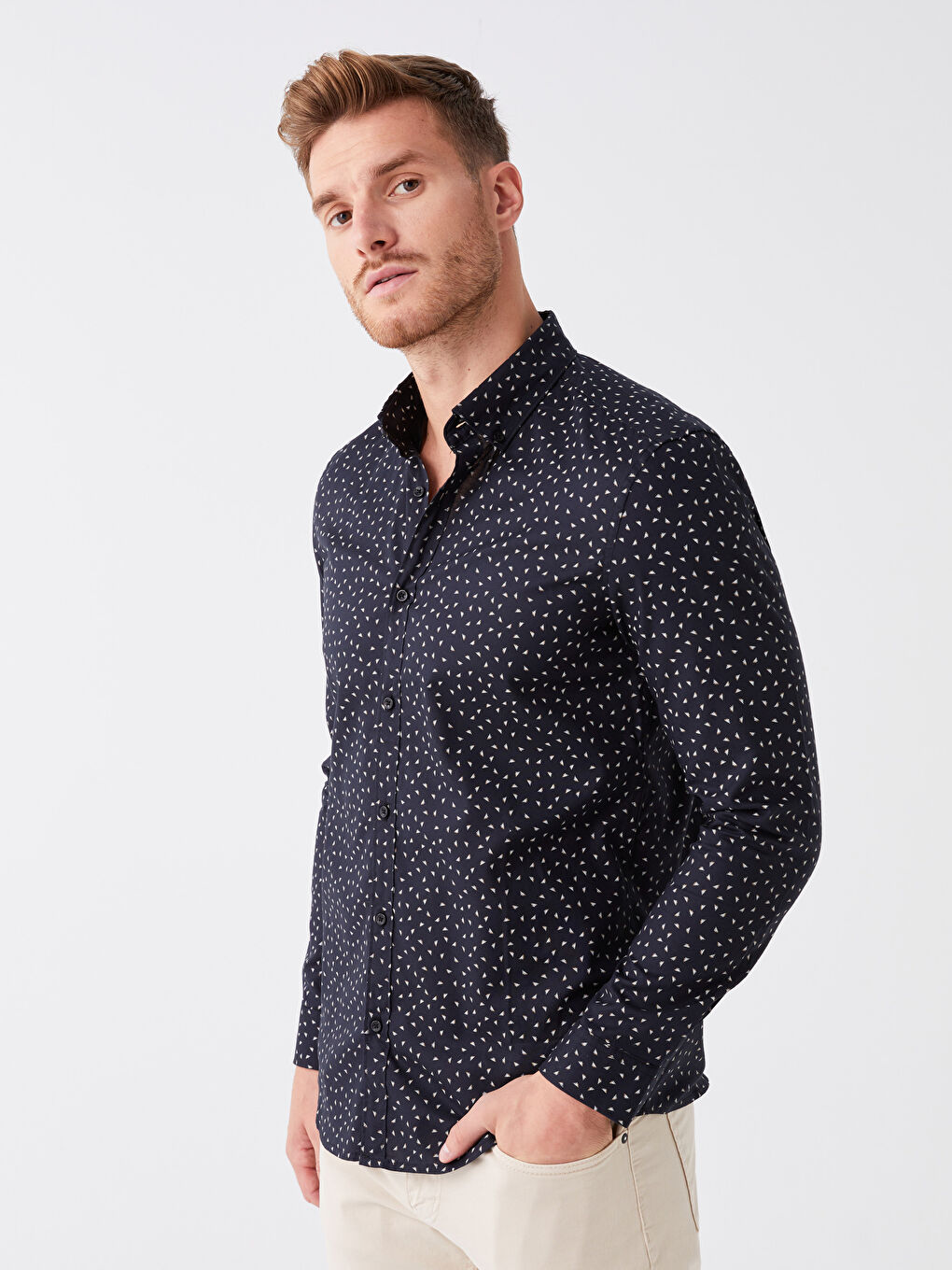 Slim Fit Men's Long Sleeve Patterned Shirt -W3EH96Z8-CVL