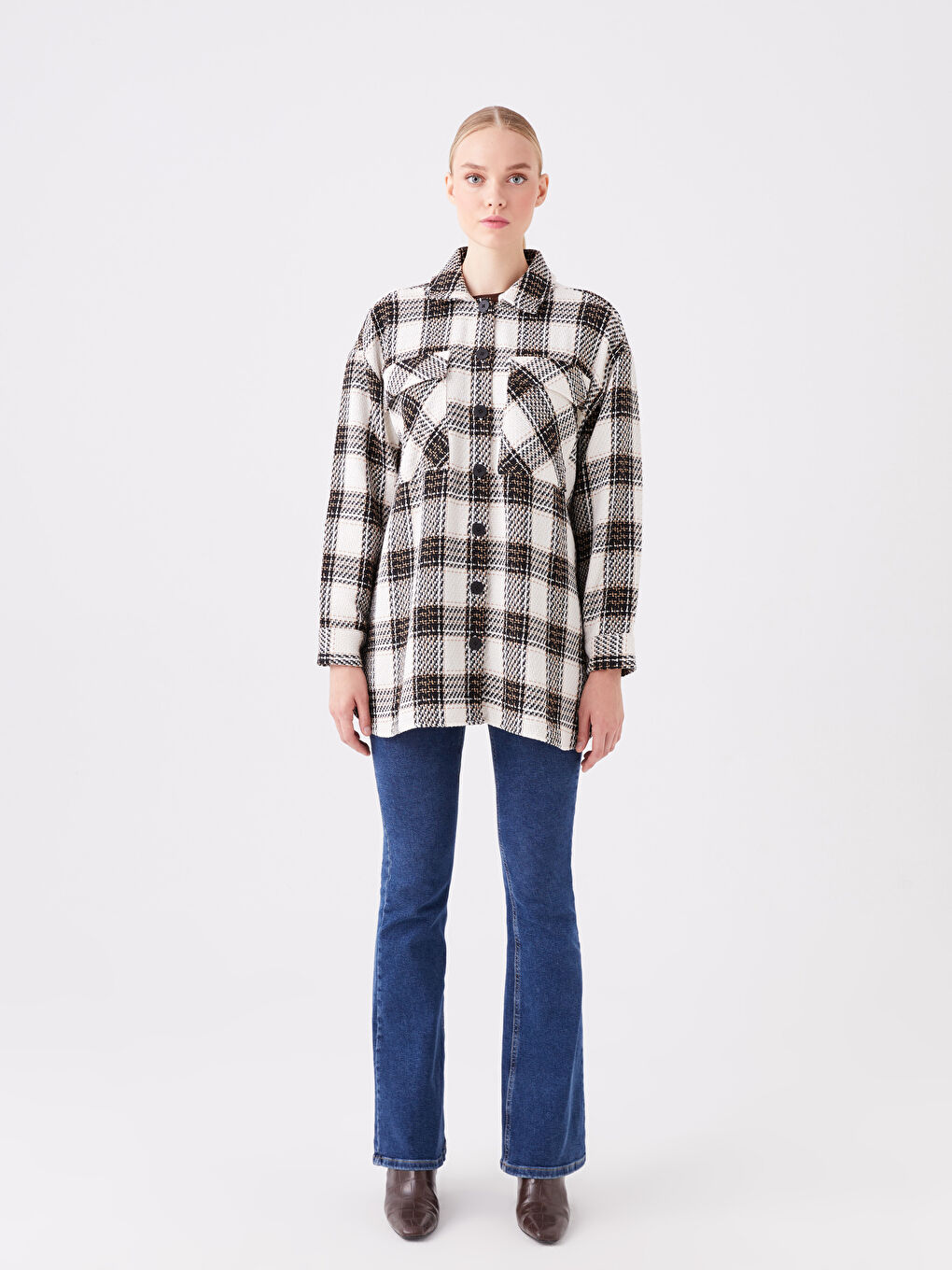 スーパーセール 半額 Oversize Sleeve Long Plaid Women's Jacket Shirt Lumberjack パンツ
